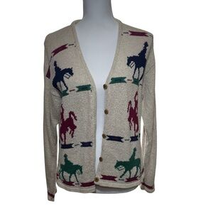 BellePointe Western Equestrian Cardigan with Bucking Horses, Size M
